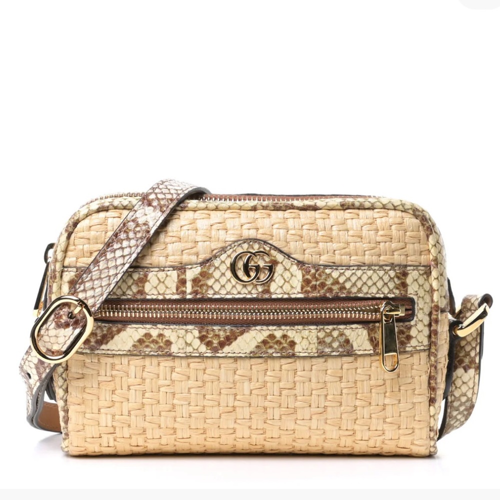 Gucci Ophidia Crossbody Bag White/Sand Woven Raffia & Snakeskin